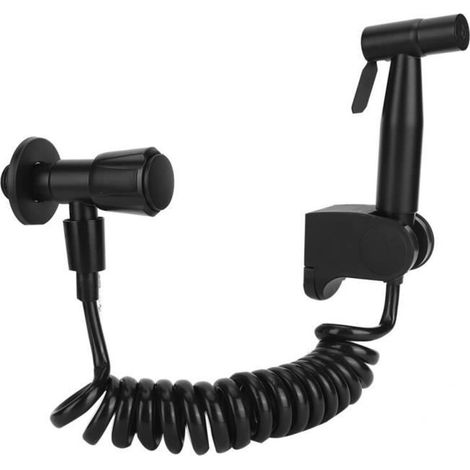 Qiilu Toilet Bidet Sprayer Set, G1/2 Stainless Steel Wire Bidet Sprayer Set, Black Style (1/4)