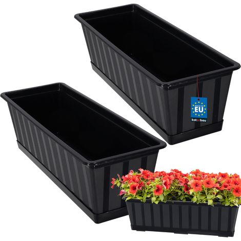 KOTARBAU® Lot de 2 Pot de Fleur Exterieur - Jardinières Exterieur - PVC - 50 x 18 x 14 cm - Anthracite - Jardinière Balcon - Rectangulaire - avec Soucoupe - Bac à Fleurs (1/5)