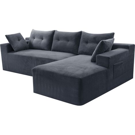 Confort Assise Profonde Canapé d'Angle Modulable en L en Velours Côtelé avec Coussins pour Salon et Studio (1/5)