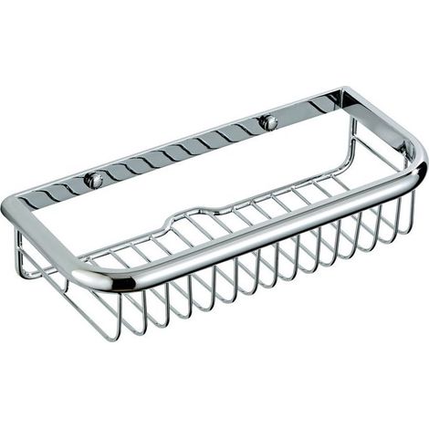 Étagère de salle de bain chromée antirouille, panier de douche rectangulaire à fixer au mur pour rangement accessoires de bain et douche (1/5)