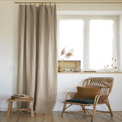 Rideau à pinces ajustable lin 140x270 cm beige