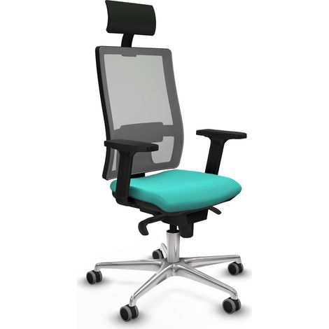 Horna sincro malla gris similpiel turquesa brazos 2D base aluminio cabecero fijo ruedas 65mm engomadas (1/5)