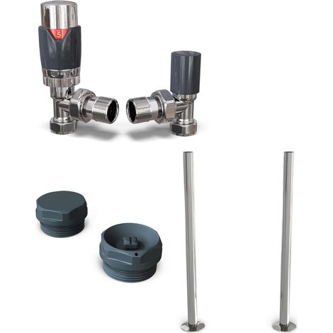 Talus Flair - Thermostatic Radiator Valve & Installation Kit - Anthracite Angled 15mm
