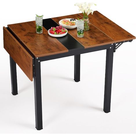 HAUSPROFI Klappbarer Esstisch Küchentisch, Industrie-Design, Partytisch Klapptisch, Platzsparend für Kleine Räume, Esszimmer, Küche, 120 x 78 x 75 cm, Vintage Braun-Tintenschwarz für 2-4 Personen (1/5)