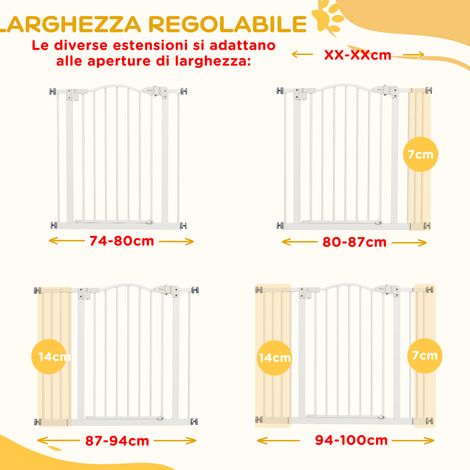 Barrière ajustable pour chien, 78 cm de hauteur, 74-100 cm de largeur, couleur blanche, matériaux métal et plastique, livrée avec 4 vis de réglage. (1/5)