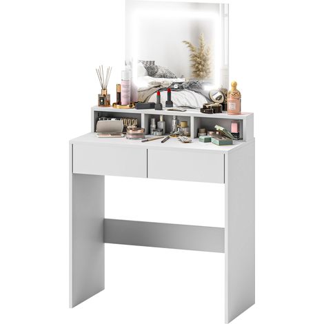 Storage Dressing Table,  LED Light Mirror - White (1/5)