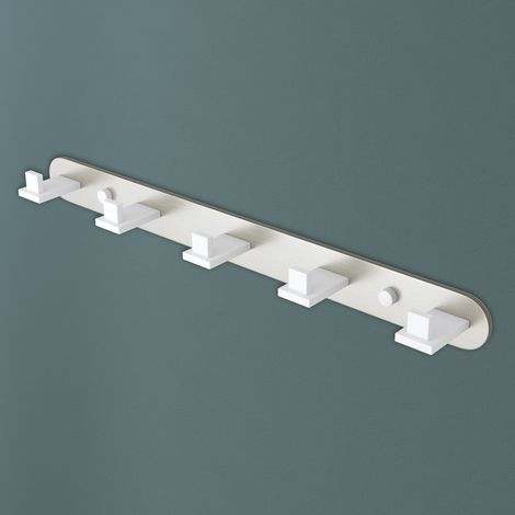 Mai & Mai Porte Manteaux Mural en Acier Inoxydable pour Salle de bain Cuisine Chambre Entrée Accroche Serviette Crochet L Patère Murale Anti-chute Blanc Mat + Nickel Brossé 447×58,5×40 MM Stalo-09 (1/5)