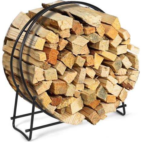 COSTWAY Kaminholzregal Metall, Brennholzregal belastbar bis 200 kg, Feuerholzregal Holzscheitregal, Holzstapelhalter mit Sockel & Griffen, Kaminholzständer für Innen- und Außenbereich, 95x33x104 cm (1/5)