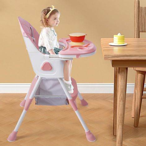 Chaise bébé 2 en 1 - chaise haute pour enfant avec plateau alimentaire, réglable en hauteur, facile à nettoyer, 78x60x94 cm (Rose) (1/5)