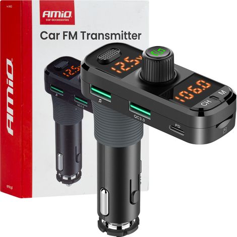Trasmettitore FM per auto 2×USB-A 1×USB-C microSD 12V 24V amio-04653 (1/5)