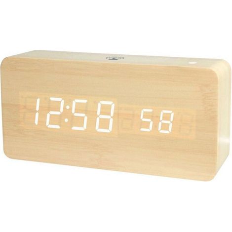 Horloge en bois intelligente APP, horloge en bois LED, 4 niveaux de luminosite, fonction de commande vocale, alimentation USB ou (1/4)