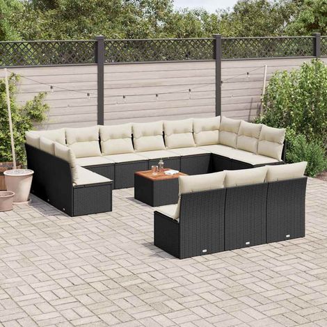 Set de sofás de jardín y cojines 14 pzas ratán sintético negro vidaXL (1/5)