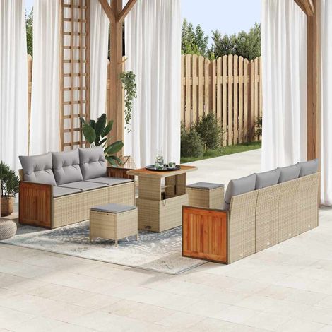 Gartensofa-set mit Kissen 13 pcs Beige und Hellgrau Poly-Rattan (1/5)