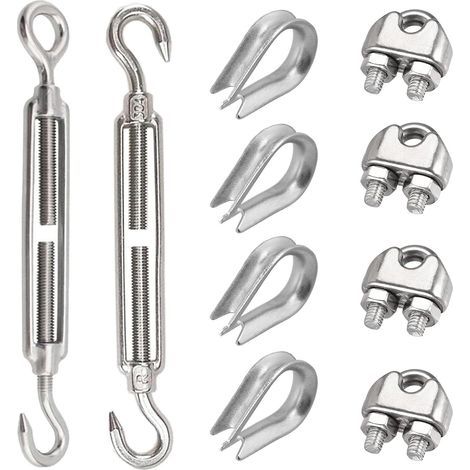 10 Pieces Stainless Steel Tensioner Cable Clamp Kit M8 Stainless Steel Tension Lock Hook for Tightening Tensioned Rope and Adjusting Elastic Rope Qccessoires (10) (1/5)