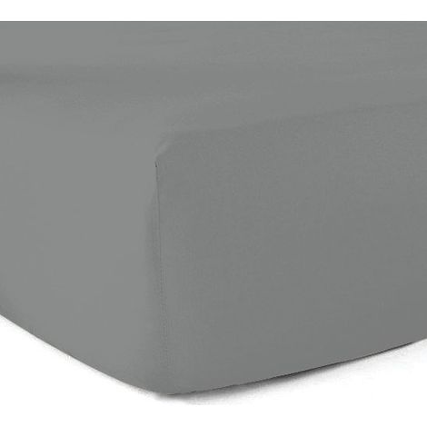 Drap-housse 100% coton 57 Fils Gris 120 x 190 cm - Bonnet 30 cm (1/5)