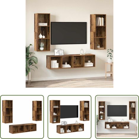 vidaXL Wohnzimmer-Schrank - TV-Schrankset Wandmontiert 3 pcs Altholz Holzwerkstoff (1/5)