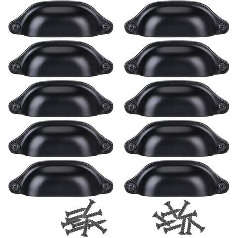 Lot de 12 Poignée Bouton de Porte 82MM Décoration pour Meuble Tiroir - Noir (1/3)