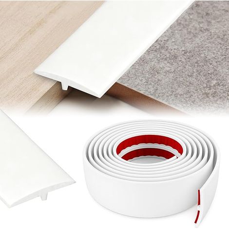 Barre de Seuil Adhesive, 5 CM x 1 M Seuil de Porte Adhesif En Forme de T, Seuil de Jonction Entre Deux Dalles de Sol (Blanc) (1/5)