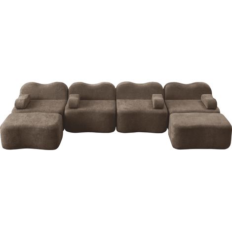 ELVMI Sofá esquinero modular 4 plazas con otomanas y cojines de apoyabrazos, en terciopelo, marrón (1/5)