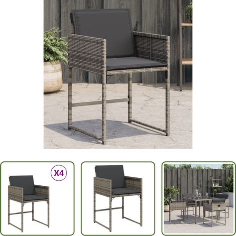 Rattanstuhl - Gartenstühle mit Kissen 4 Stk. Grau Poly Rattan (1/5)