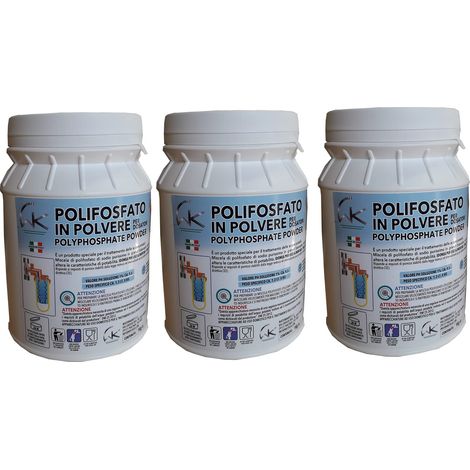 WK - Polifosfati per Caldaia, Ricarica Universale con set di 3 Barattoli in Polvere da 1 Kg per Filtrazione Acqua, Funge da Anticalcare e Anticorrosivo