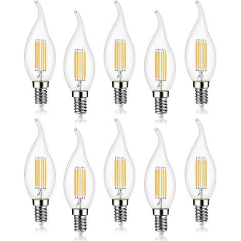 Lot de 10 4W Ampoule de Filament LED E14 470LM Flamme Bougie 2700K Blanc Chaud, Non-Dimmable, Angle de Faisceau 360° (1/5)