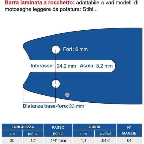 Barra laminata a rocchetto 30 cm - 12" passo 1/4" mini, spessore 1.1 mm - .043" 64 maglie 452709