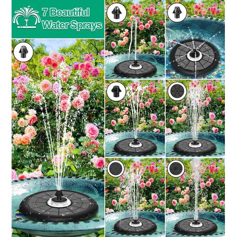 Fontaine Solaire Extérieur, 10 LED 5W, Fontaine Solaire Verre avec 4000mAh Batterie, 7 Buses & 4 Tiges Fixes, Pompe Solaire Bassin Extérieur Décorative pour Étang et Bain d’Oiseaux