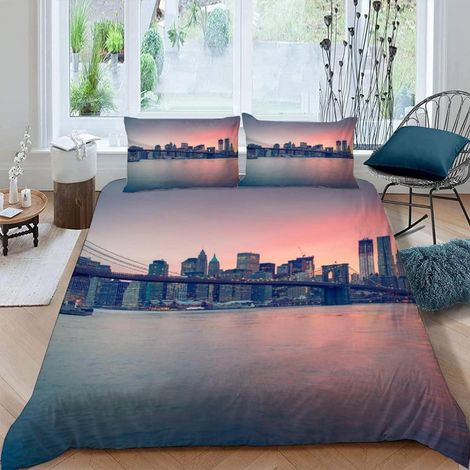 Bettwäsche Set 200x200 cm Brooklyn Brücke 3D Motiv Mikrofaser mit Reißverschluss