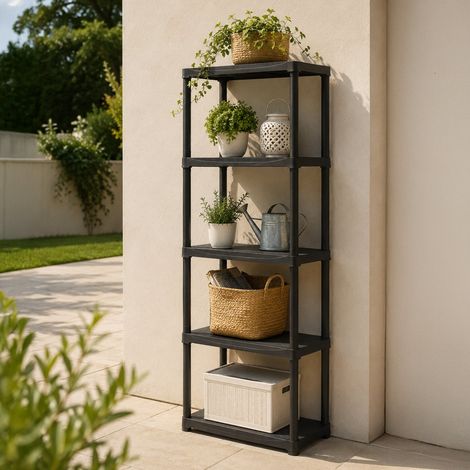 Dmora Estante de 3 estantes en polipropileno, Estantes multiusos para interiores o externos, 100% Made in Italy, cm 70x30h176, color antracita (1/5)