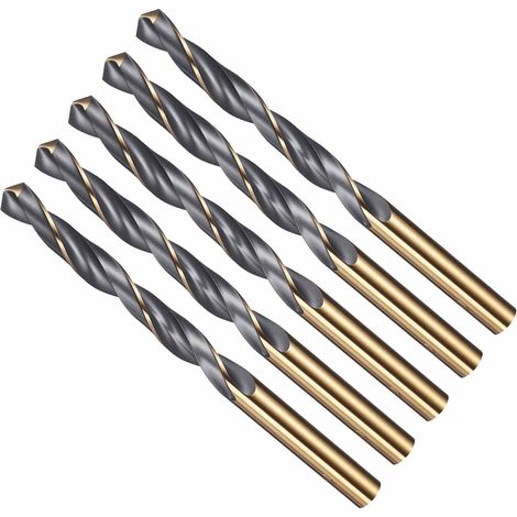 Foret Hélicoïdal, Mèche Polyvalente à Creuser 8mm, Forets Jobber 4341 HSS Or et Noir Tige Droite 118° pour Métal Tendre Acier Inoxydable Plastique Bois, 5 Pièces (1/5)