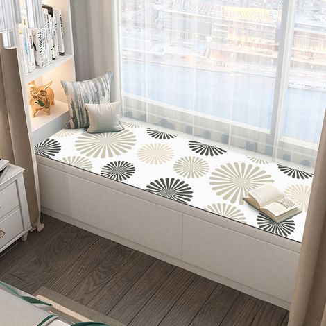 Bay Window Cushion, Nordic Luxury Style, Rectangular, Waterproof, Easy-to-Clean PVC Leather Cushion for Home and Bedroom - Luxury Round Leaf - 50150cm