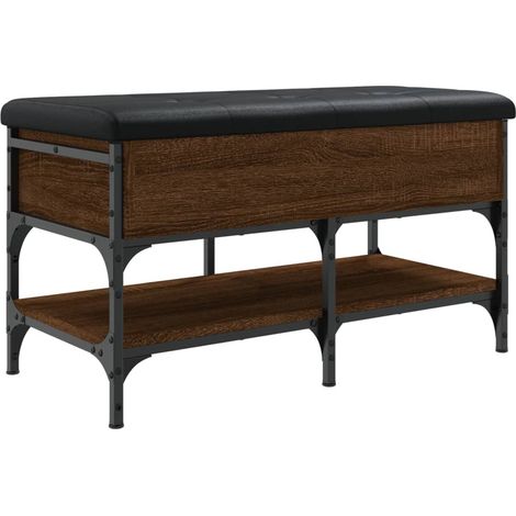 Banc de rangement à chaussures avec coussin d'assise noir 82 x 42 x 45 cm bois d'ingénierie couluer chêne marron DEC024878