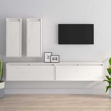 vidaXL Muebles para TV 4 piezas madera maciza de pino blanco (1/4)
