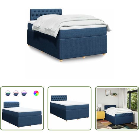 vidaXL LED-Beleuchtung -  Boxspringbett mit Matratze Blau 120x200 cm Stoff (1/5)