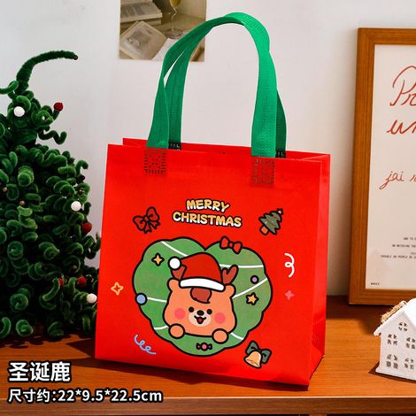 Sac Cadeau De Noël En Tissu Non Tissé - Imprimé Bonhomme De Neige Et Père Noël - Poignée Renforcée - 37 X 22 5 X 9 5 Cm - 1 Pièce (1/5)