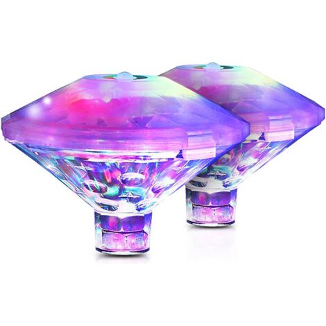 BUNTHAUS 2 Pièces Lampe Submersible LED Diamant Étanche à Changement de Couleur pour Baignoire Piscine Aquarium Fontaine -