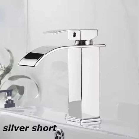 (court argenté) Lavabo cascade en acier inoxydable avec robinet mitigeur réglable et douchette noire pour WC et salle de bain (1/5)