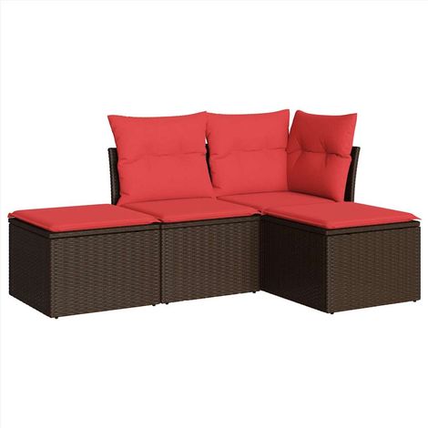 4-tlg. Garten-Sofagarnitur mit Kissen Braun Poly Rattan vidaXL (1/3)