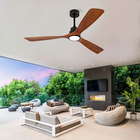 Ventilatore da soffitto a 3 pale, con luce LED, telecomando, motore silenzioso, legno e metallo, noce e nero (1/5)
