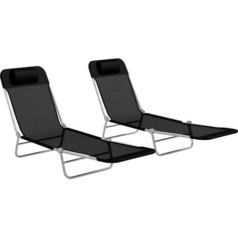 Set of Two Steel Frame Sun Loungers, with Reclining Backs - Black (1/5)
