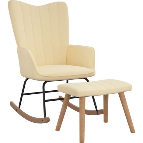 Chaise à bascule avec repose-pied Blanc crème Velours (1/5)