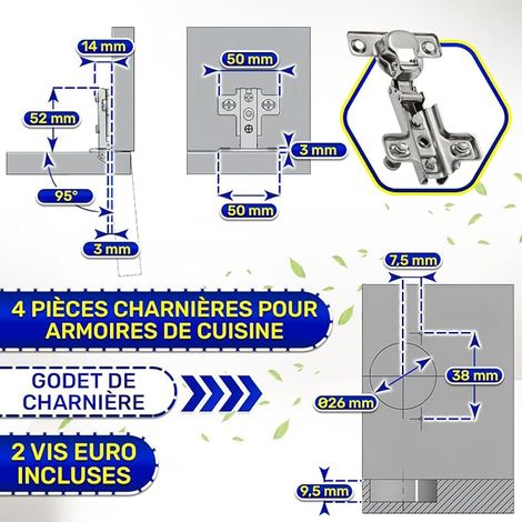 Charniere Porte Placard avec Angle D'ouverture de 95° (1/4)