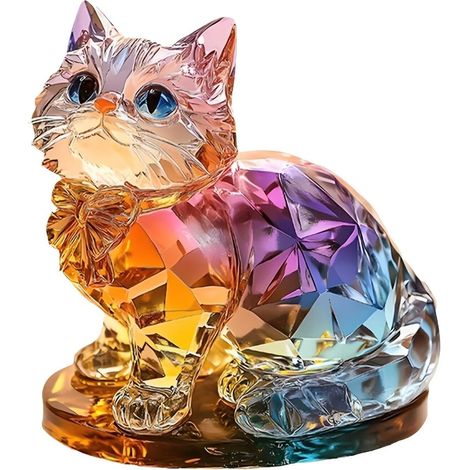 Esta figura de gato de cristal en 2D, hecha de acrílico iridiscente, es un accesorio ideal para cualquier sala de estar u oficina. (21 x 18,5 cm) (1/5)