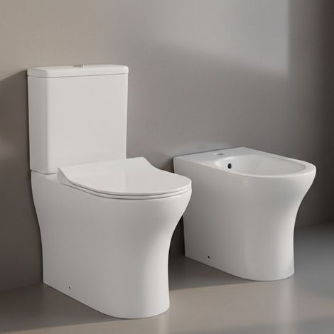 Sanitari filo muro monoblocco in ceramica bianca con sedile soft close Sara (1/5)