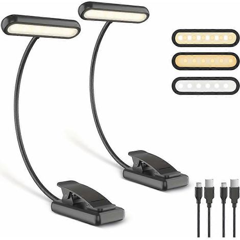 Lampe de lecture LED à pince, lampe de bureau rechargeable USB 1000 mAh, noire, pour une utilisation intérieure, bureau ou chevet. (1/5)