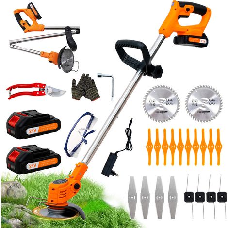 Decespugliatore a Batteria, Decespugliatore Elettrico a Batteria, dotato di 2 batterie e 4 lame, Tosaerba a batteria Tosaerba Pieghevole da 800W,adatto per tagliare l'erba di prati e cespugli