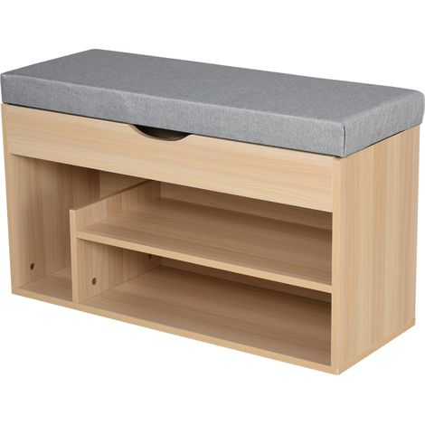 Panca Scarpiera 2 Ripiani in MDF con Cuscino 80x30x48 cm Grigio e Rovere (1/5)