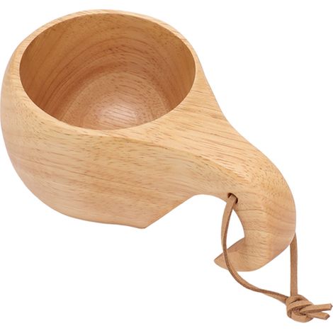 Skandinavischer Campingbecher aus Holz, handpoliert, tragbar und mit Henkel, ideal für Kaffee, Tee und Milch. (1/5)
