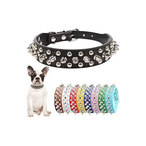 Spiked Collar for Dogs, Male Spike Puppy Collars PU Leather Mushrooms Rivet Boy Studded Cat Collars Adjustable for Little XXS XS S Medium Large Dogs, Black, X-Small (1/5)